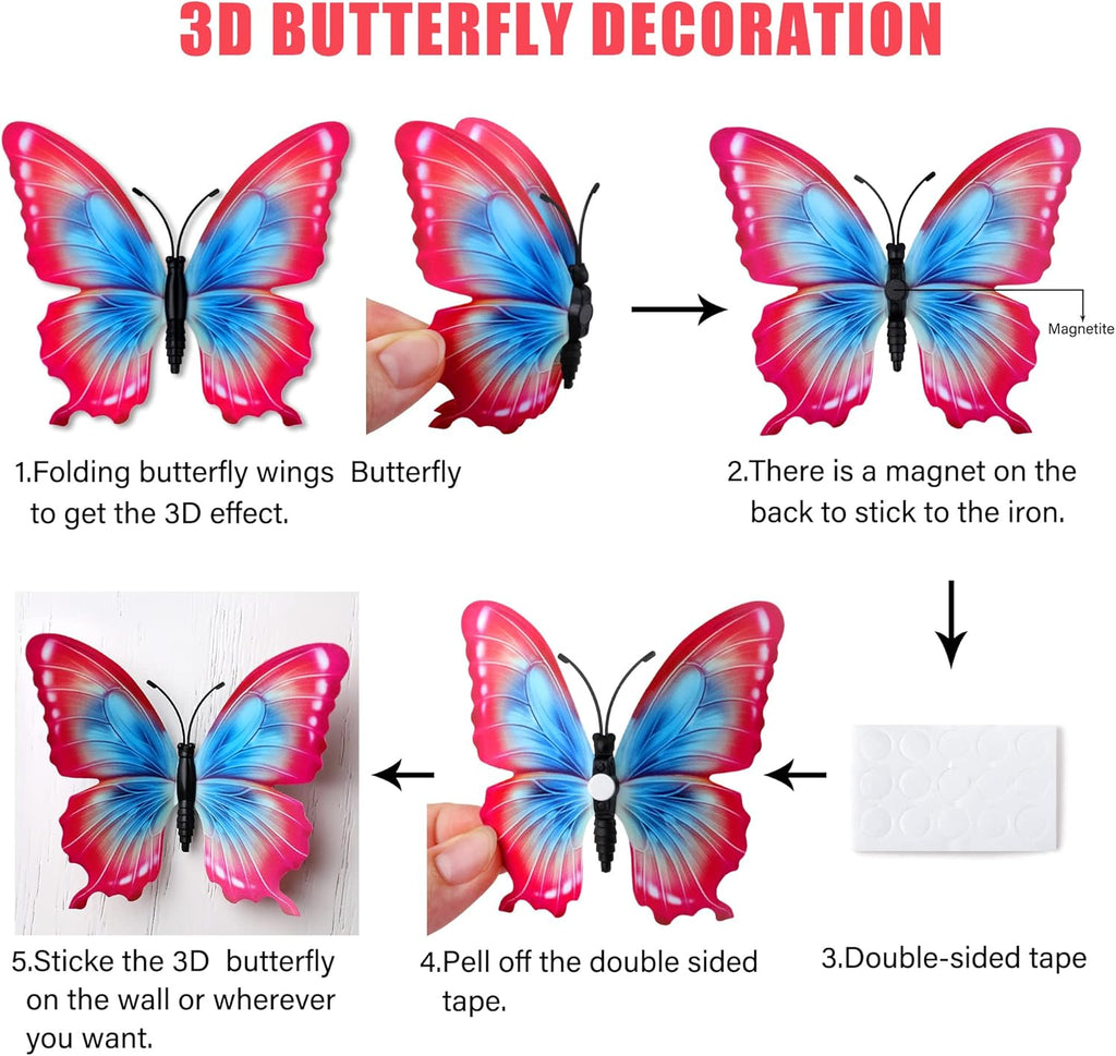 LiveGallery 72 PCS Multicolor Removable 3D DIY Beautiful Butterfly Wall Decals Colorful Butterflies Art Decor Wall Stickers Murals for Kids Baby Boy Girls Bedroom Classroom Offices (Multicolor)