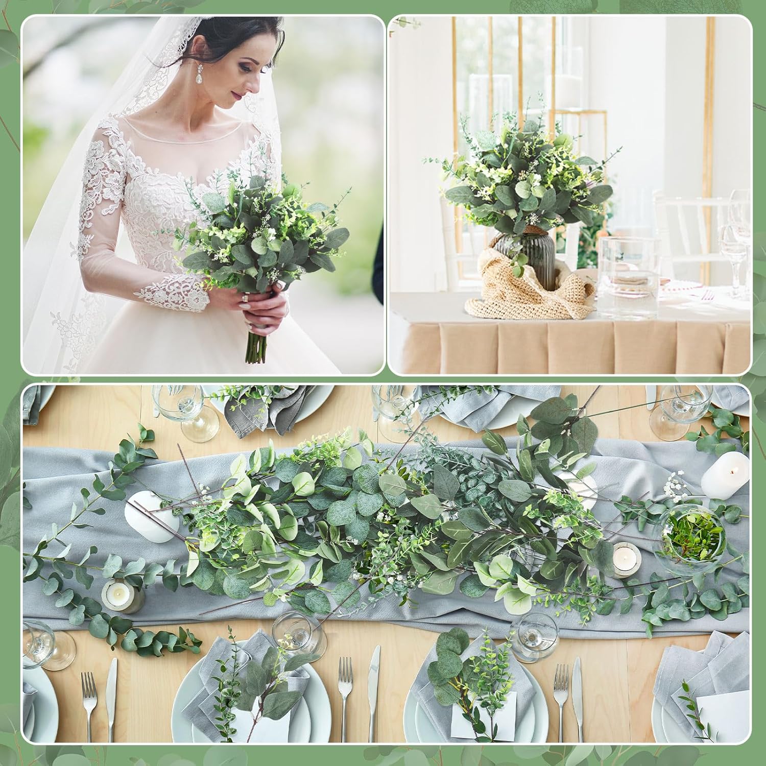 Ceenna 90 Pcs 6 Kinds Mixed Eucalyptus Leaves Stems Bulk Artificial Eucalyptus Leaves Sprays Silver Dollar Faux Greenery Picks Bundle for Wedding Vase Floral Arrangement Decor