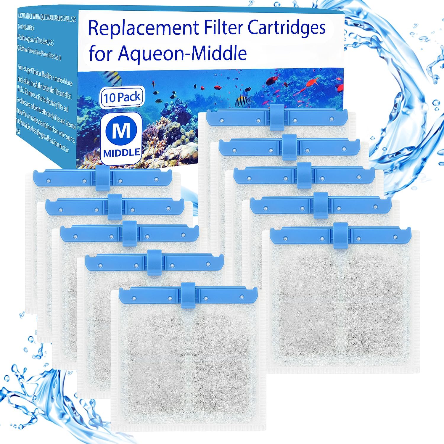 10 Pack Medium Replacement Filters Cartridges for Aqueon QuietFlow,Replacement Filter Cartridges with Aqueon QuietFlow LED PRO Power Filter Size 10
