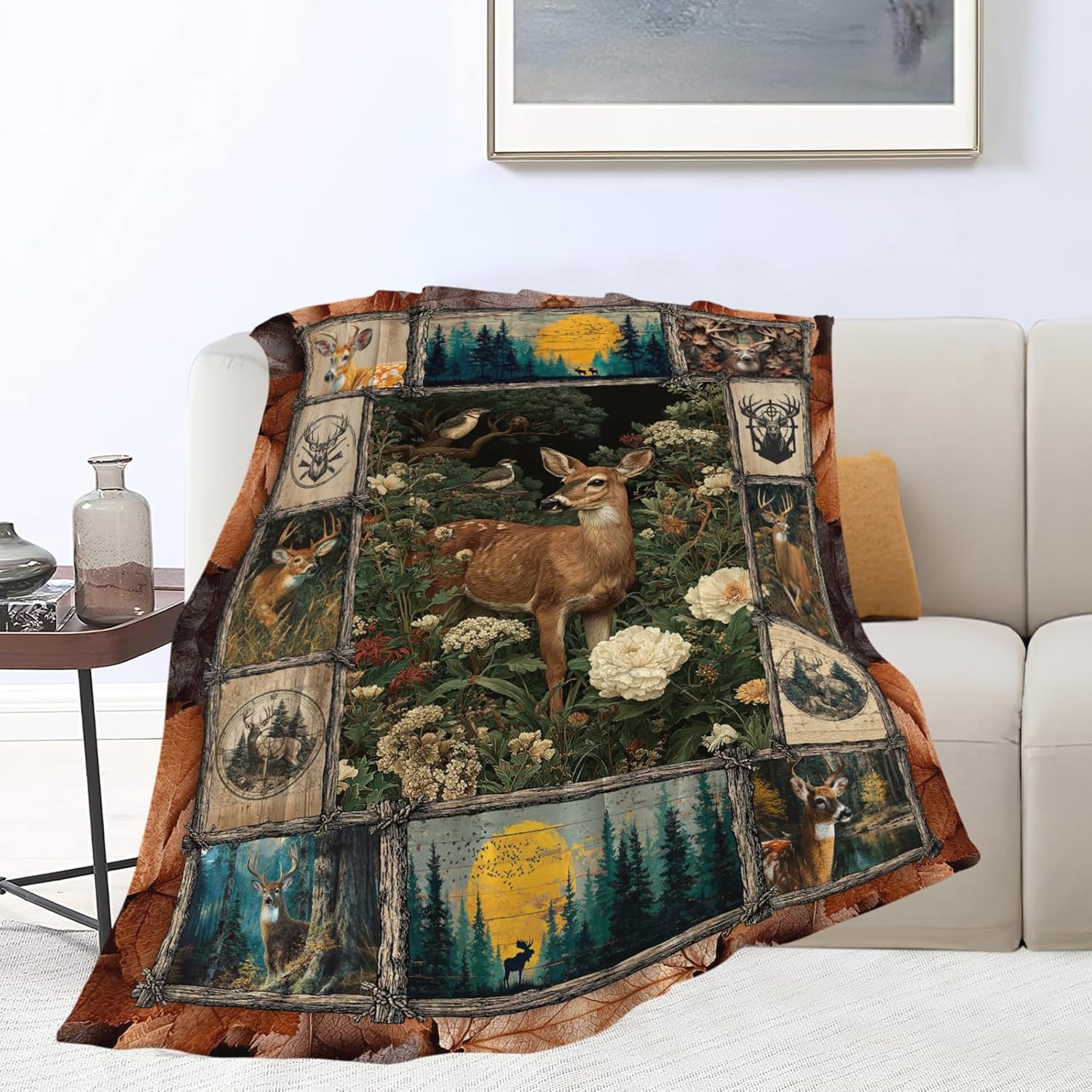 Deer Throw Blanket Hunting Deer Elk Stuff Gifts for Kids Girls Boys Adults Women Men Soft Cozy Warm Plush Fluffy Fuzzy Fleece Blanket Decor 50''X60''
