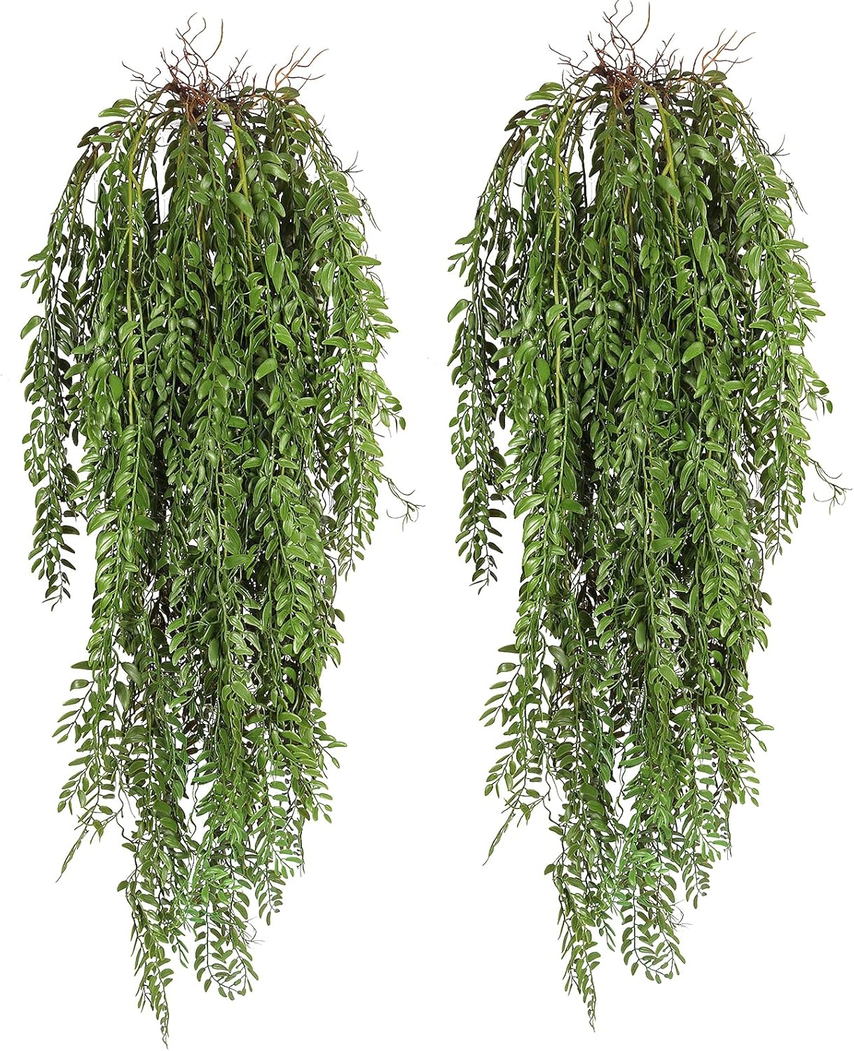 RECUTMS 2 Pcs Hanging Fake Plants Faux Ferns Ivy Willow Vine Leaves Wall Greenery Artificial Vine UV Resistant Plastic Home Garden Wedding Party Indoor Outdoor Decorations(Green)