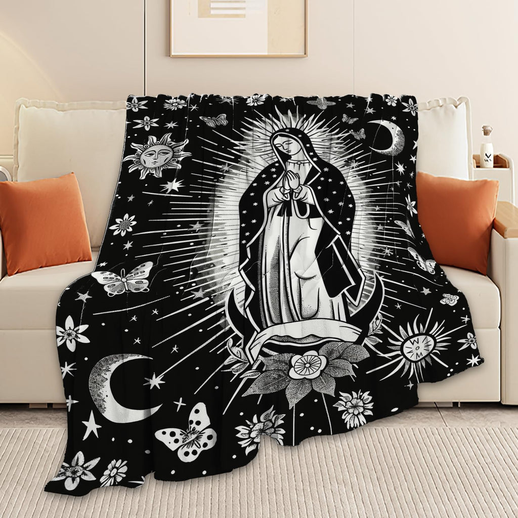 Virgin Mary Blanket Christian Faith Spiritual Prayer Scripture Throw Religious Catholic Gifts for Men Women Boys Girls Kids Adults Super Soft Cozy Plush Fluffy Fuzzy Fleece Blanket Decor 40''X50''
