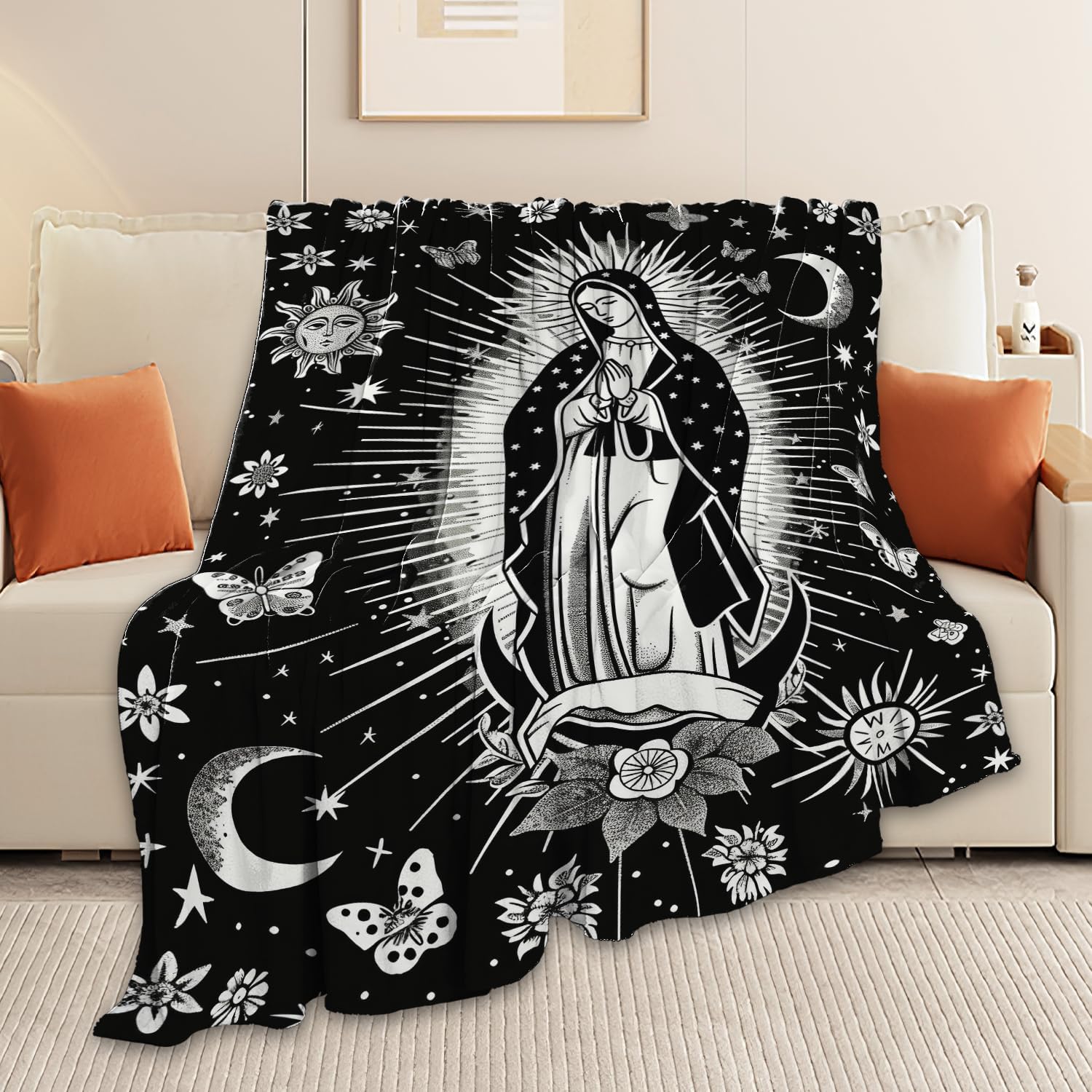 Virgin Mary Blanket Christian Faith Spiritual Prayer Scripture Throw Religious Catholic Gifts for Men Women Boys Girls Kids Adults Super Soft Cozy Plush Fluffy Fuzzy Fleece Blanket Decor 50''X60''