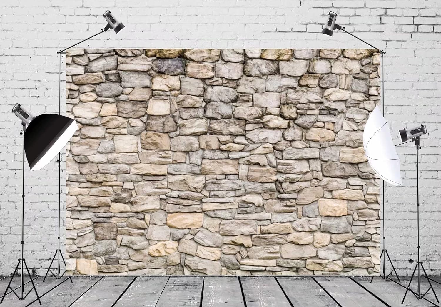 BELECO 5x3ft Fabric Grey Brick Stone Wall Photography Backdrop Rock Stones Video Conference Background Backdrop Birthday Party Decor Banner Portrait Photoshoot Home Decor Studio Photo Props Wallpaper