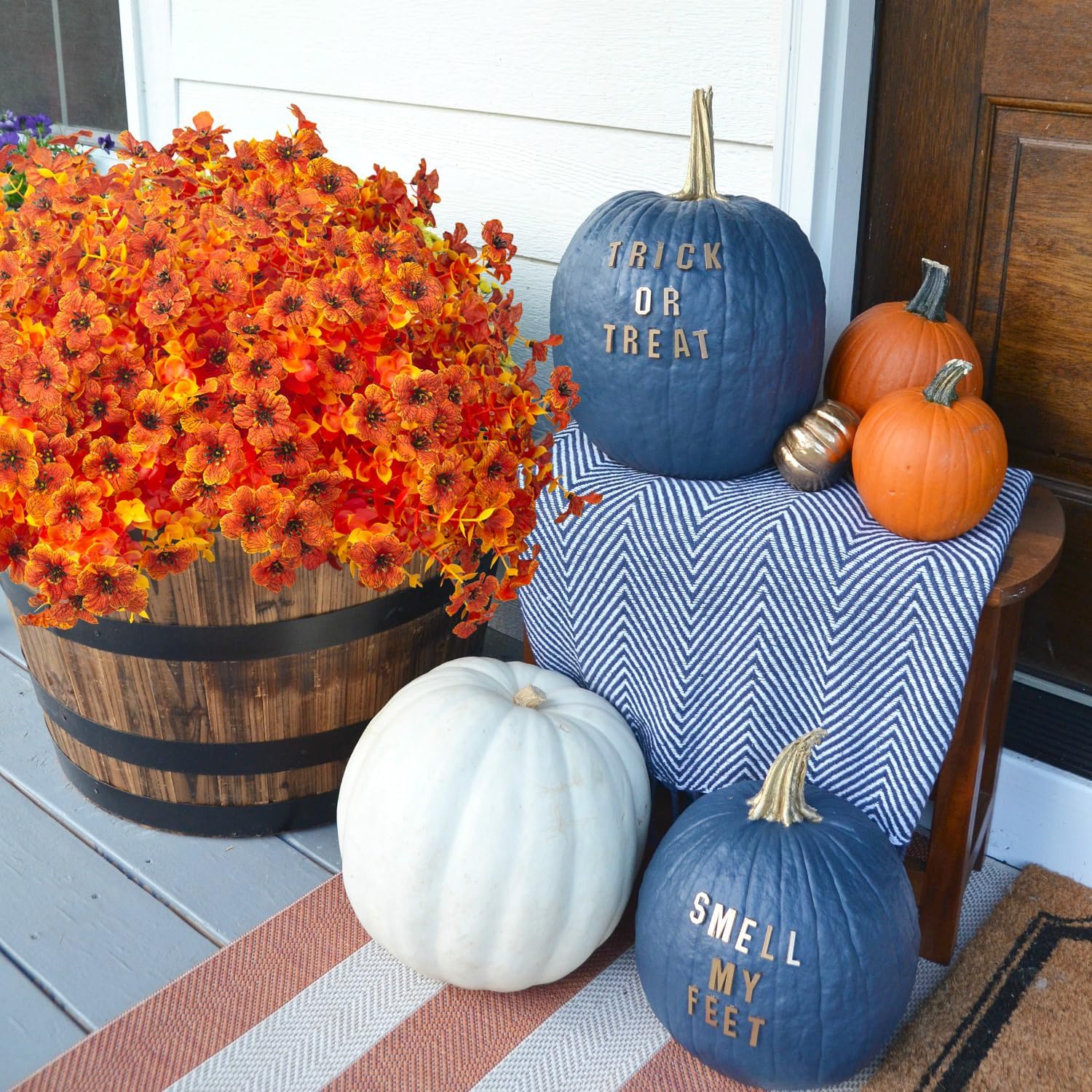 16 Bundles Artificial Fall Flowers for Outdoors Fake Plants UV Resistant Plastic Plants Shrubs Bushes for Home Fall Front Door Porch Garden Autumn Decor (Fall Orange)