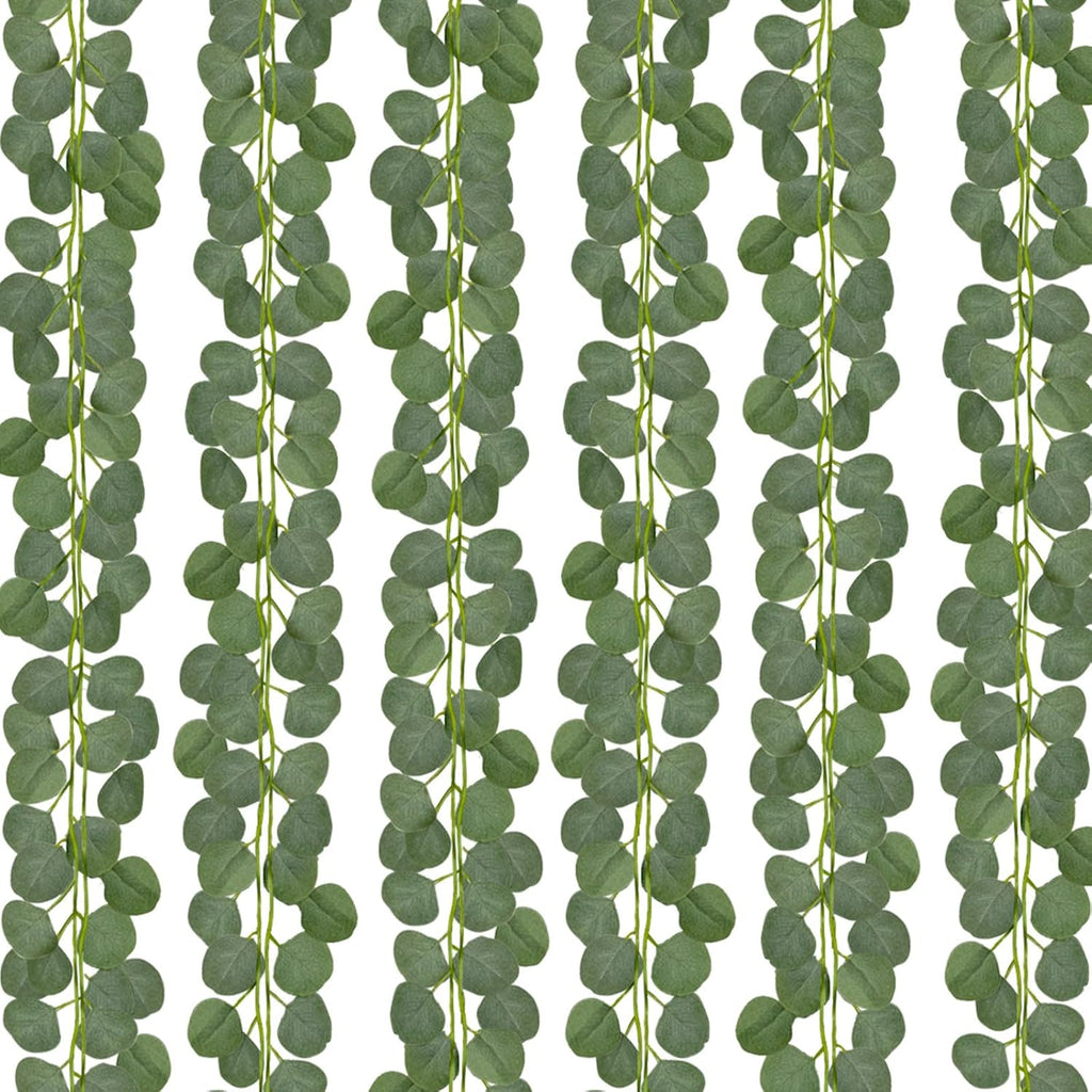CQURE 18Pack 126Ft Eucalyptus Garland,Artificial Eucalyptus Leaves Table Greenery Garland Wreath Vines for Wedding Party Table Fireplace Bedroom Wall Room Decor