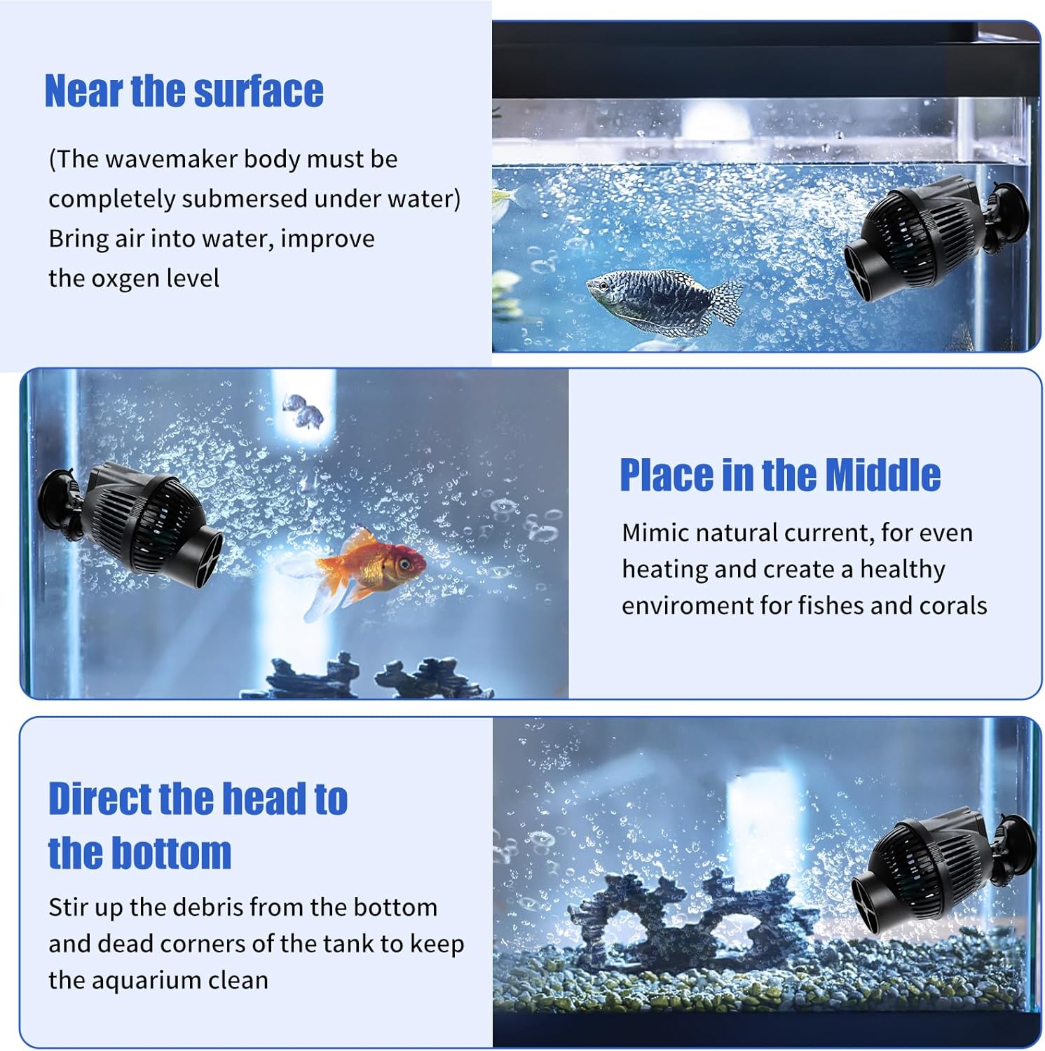 AQUANEAT Circulation Pump,1300 GPH Aquarium Wave Maker, Fish Tank Powerhead Submersible Water Pump with Suction Cup