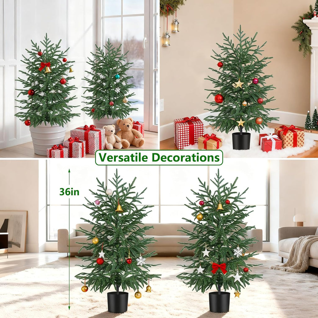2 Pack 3FT Artificial Norfolk Pine Tree with Pot - UV Protection Faux Tree Fake Plants with PE Branch for Indoor Outdoor Home Front Porch Christmas Decor