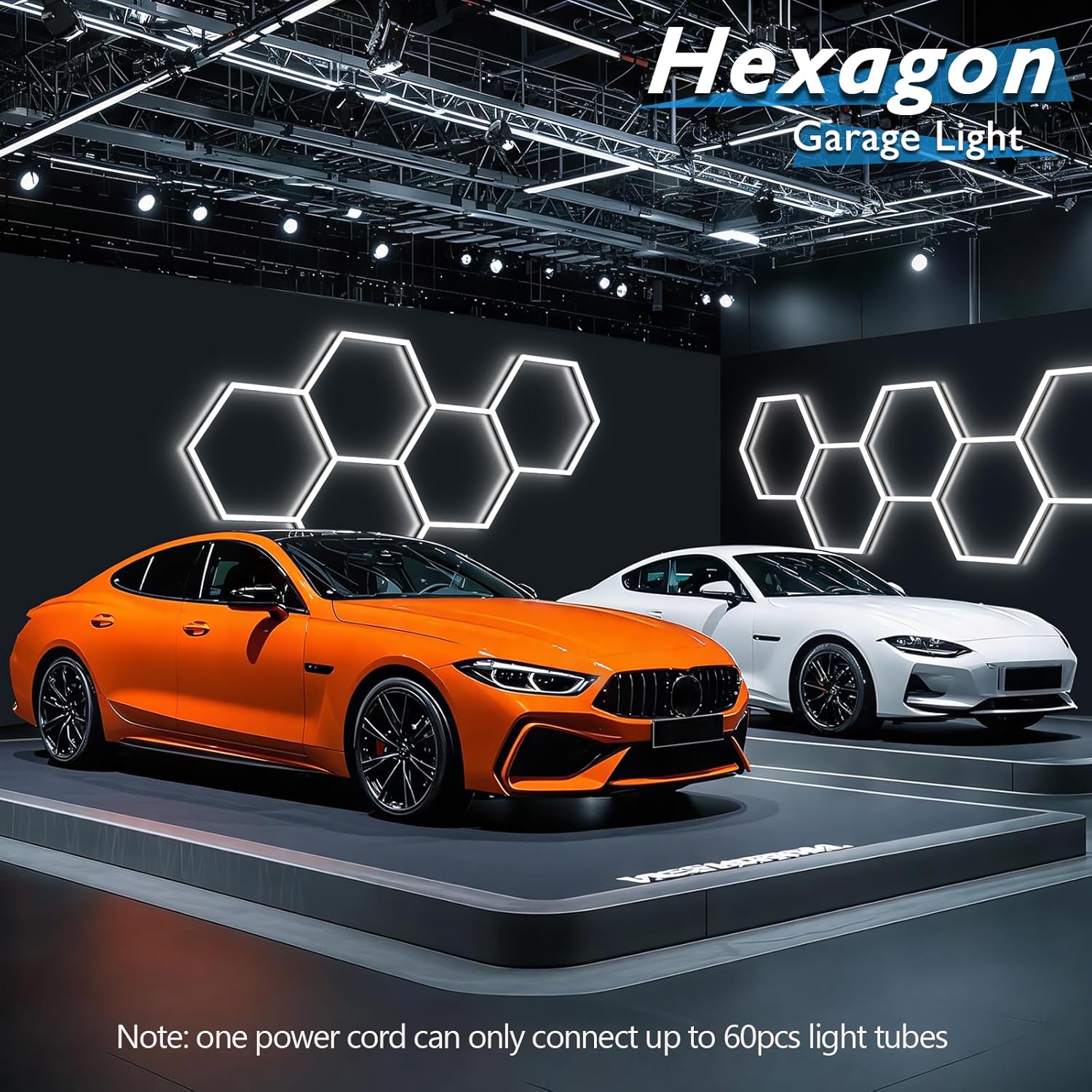 BRILLIHOOD Hexagon Garage Lights, 10-100% Dimmable LED Honeycomb Lights, 23040LM, 6500K Super Bright, 5 Grid Systems Car Detailing Lighting for Warehouse Workshop Basement Gym
