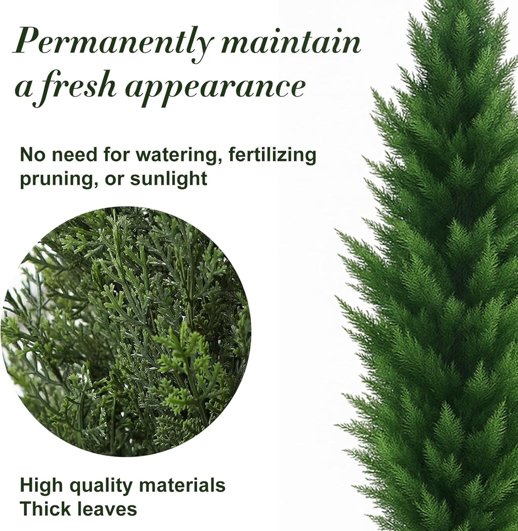 Artificial Topiary Cedar Trees 6FT Tall 2 Set, Outdoor Indoor Faux Pine Shrubs Plants, Realistic Fake Plants Arborvitae Tree Front Porch Decor, Artificial Cedar Tree for Home Front Door Offices