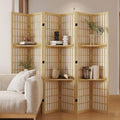 Room Divider with Shelves, 66.9-Inch Tall Japanese Shoji Style Wood Screen with Double Hinges for Home Office Bedroom Hotel Decoration (6 Panels, Natural)