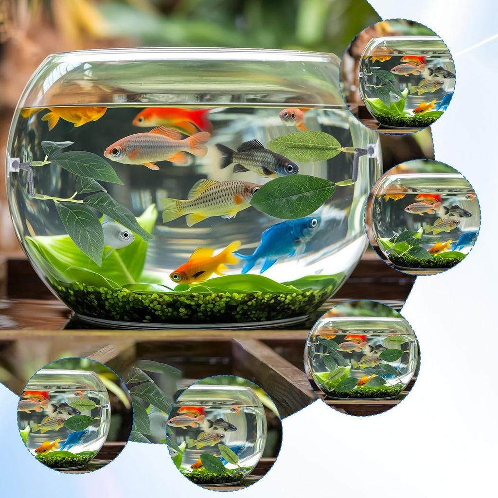 Fish Leaf Pad 4 Pack Betta Fish Leaf Pad Tank Accessories Green Plants Aquarium Décor Simulating Adjustable Plastic Plants Betta Playing Spawn Breed Rest Bed with Suction Cup Multi Leaves Design