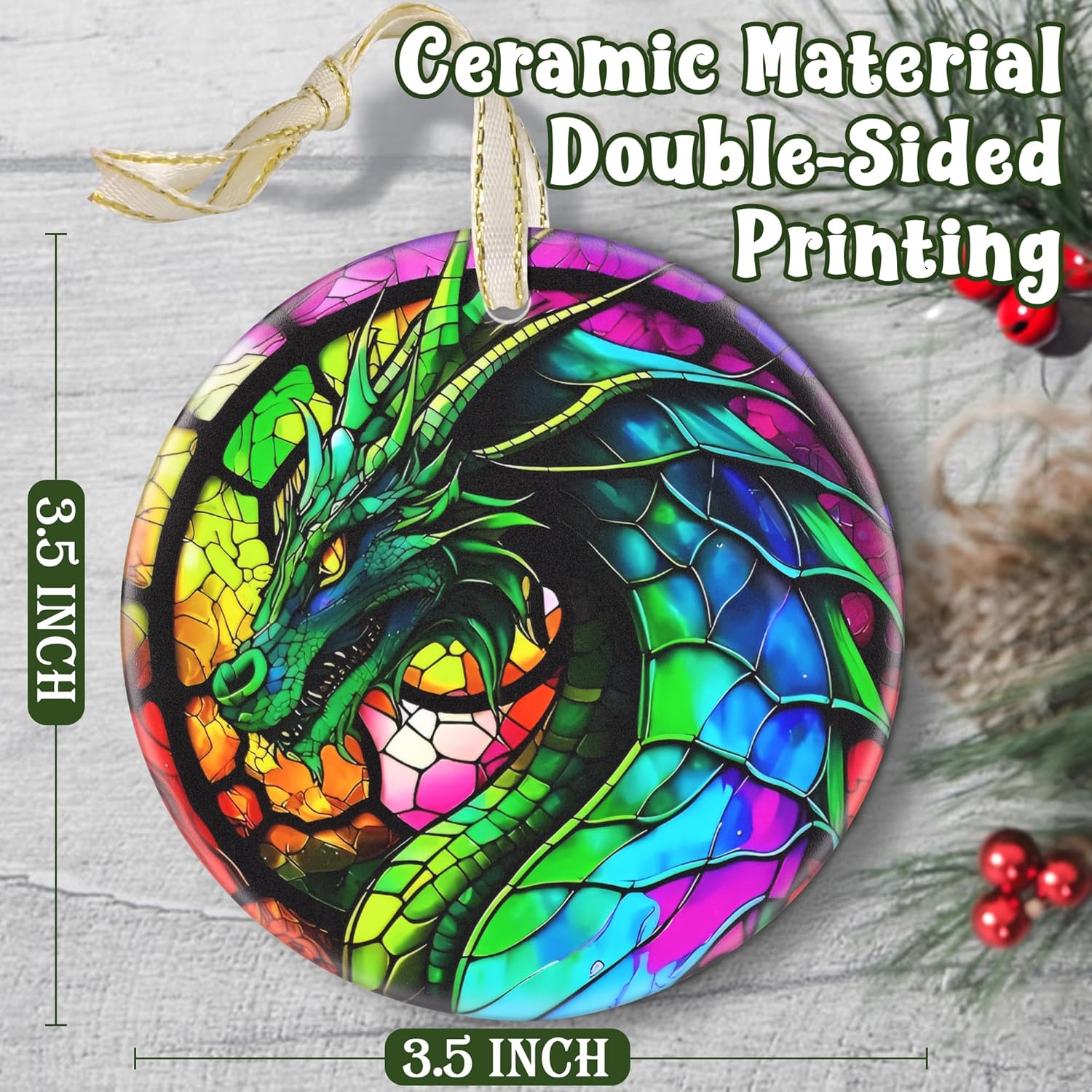 Dragon 2025 Ceramic Christmas Ornaments - Christmas Tree Ornament, Round, Holiday Tree Decor, Gift Idea for Men