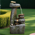 33" Outdoor Garden Water Fountain with Lights 4 Tiers Cascading Large Waterfall Floor Standing Fountain for Patio, Backyard, Deck, Porch and Home Art Decor