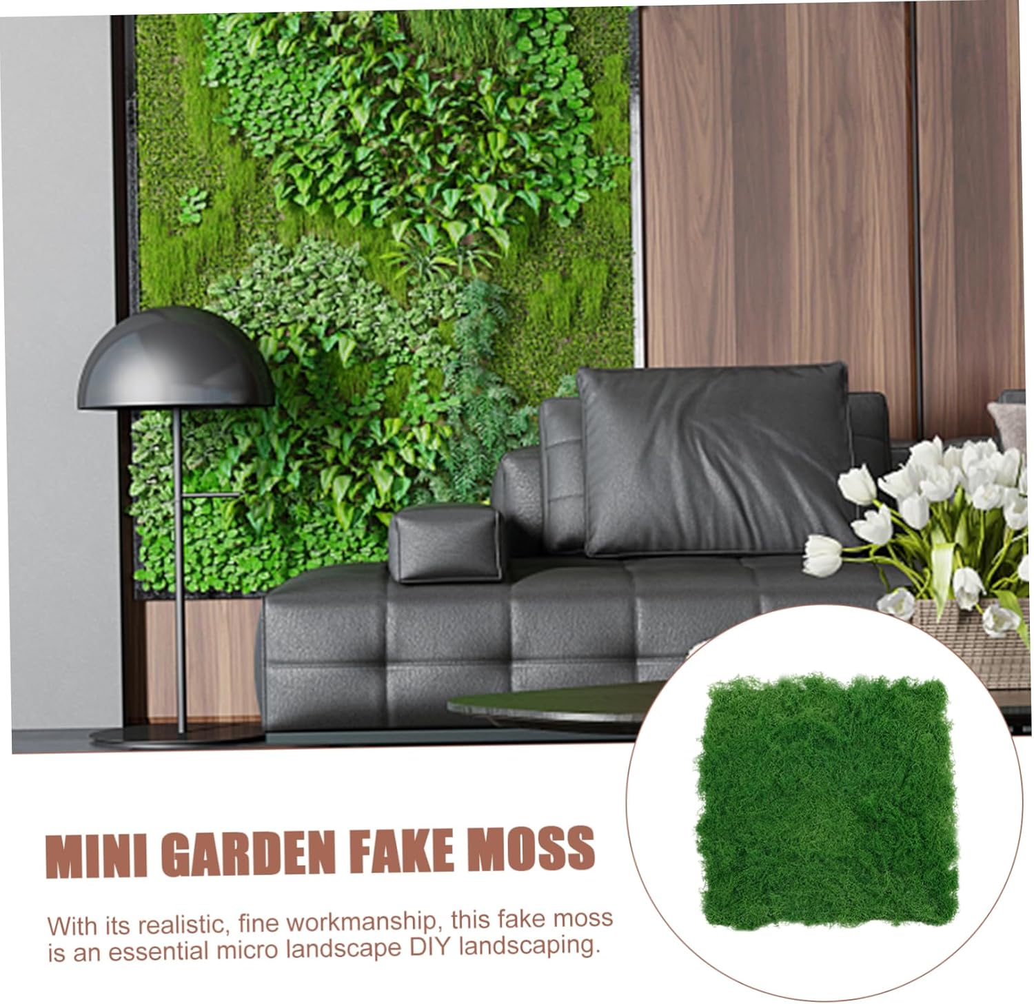 MERRYHAPY Simulated Silk Moss Mat - Lifelike Artificial Moss Turf for Bonsai Decoration Fish Tank and Micro Landscape Design - 19.68X19.68X1.57 Inch Green Foam Carpet