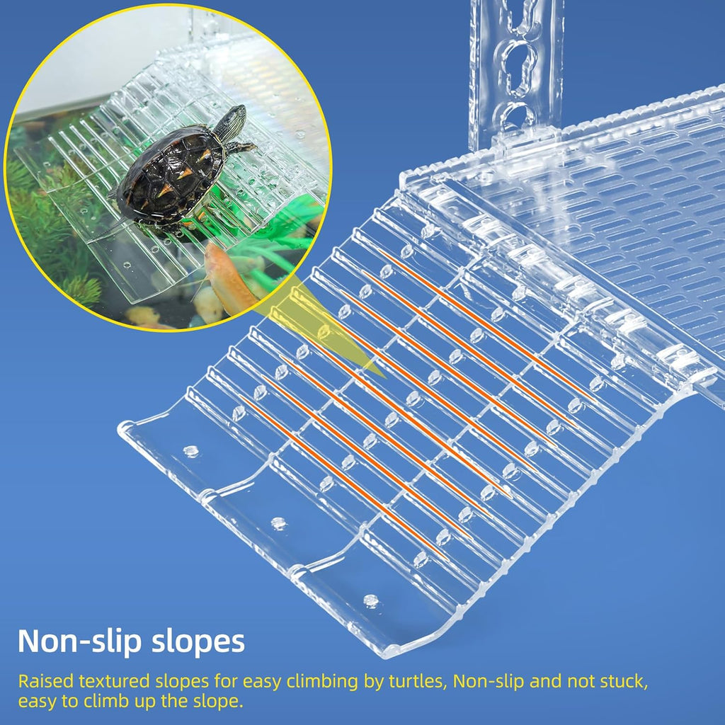 Acrylic Turtle Dock Basking Platform for Aquatic Turtles, No Screwdriver Required Effortless and Sturdy，Innovative Turtle Tank Fixture for Safety, Durability (14 Inch)