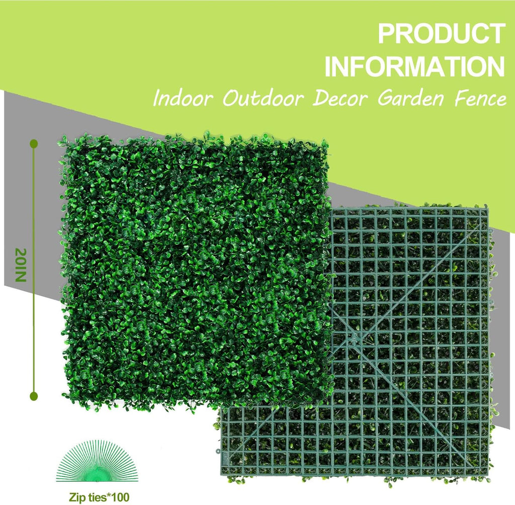 AOKIE 20"X20" Artificial Grass Wall, 12 Pcs Boxwood Hedge Wall Panels UV-Anti Grass Backdrop Wall Decor, Greenery Privacy Hedge Screen for Indoor Outdoor Patio Balcony, Party Garden Fence Decor