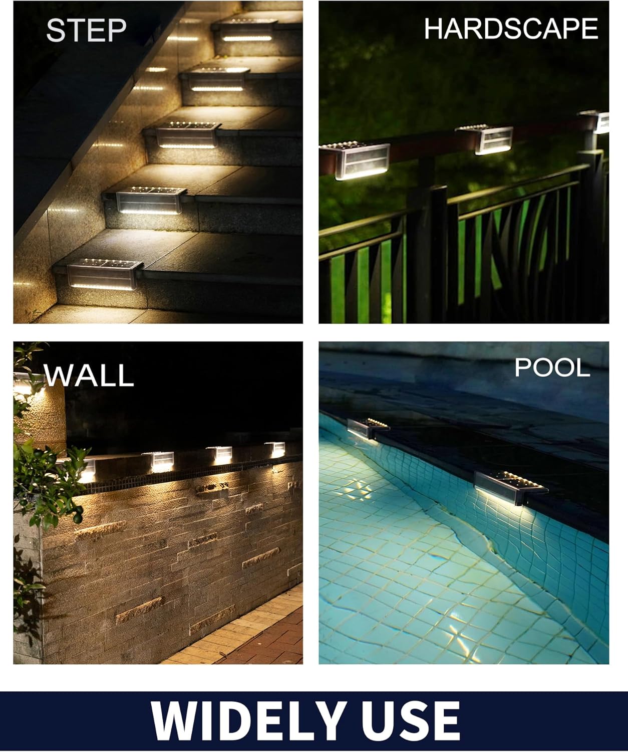 Solar Pool Lights, IP67 Waterproof Step Lights for Outside, Heavy Duty Stainless-Steel Retaining Wall Light, Ultra-Thin & Anti-Trip 26LEDs in 2-Way for Path, Stair (Warm White, 6Pack)