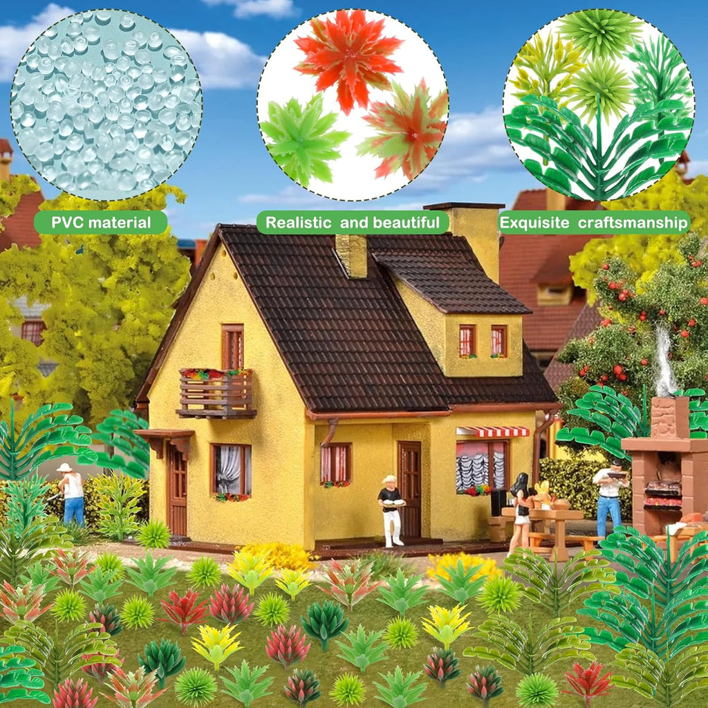 82pcs Model Plants Miniature Trees Train Scenery Rainforest Fairy Garden Accessories Model Railway River Sand Stone Artificial mini Plants Park Garden Scene Architecture Building Model