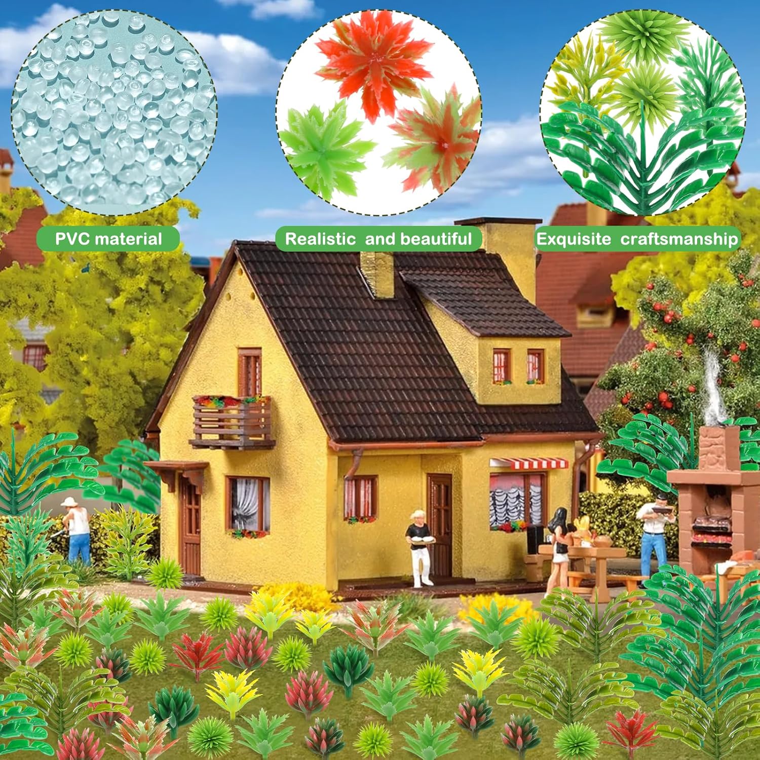 82pcs Model Plants Miniature Trees Train Scenery Rainforest Fairy Garden Accessories Model Railway River Sand Stone Artificial mini Plants Park Garden Scene Architecture Building Model