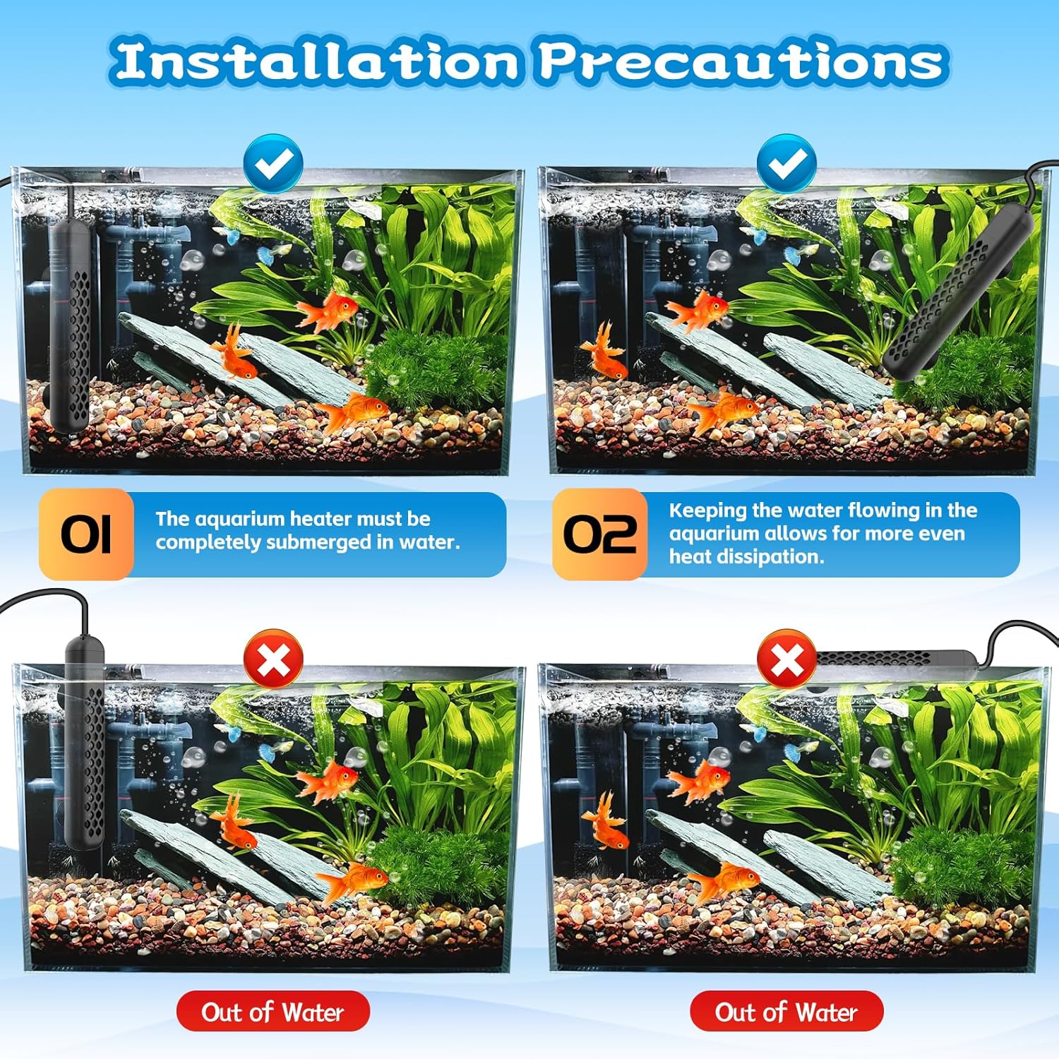 Aquarium Heater, 100W/200W/300W/500W Adjustable Fish Tank Heater with Intelligent Digital LED Controller, Overheating and Out of Water Protection for Freshwater and Saltwater Tanks