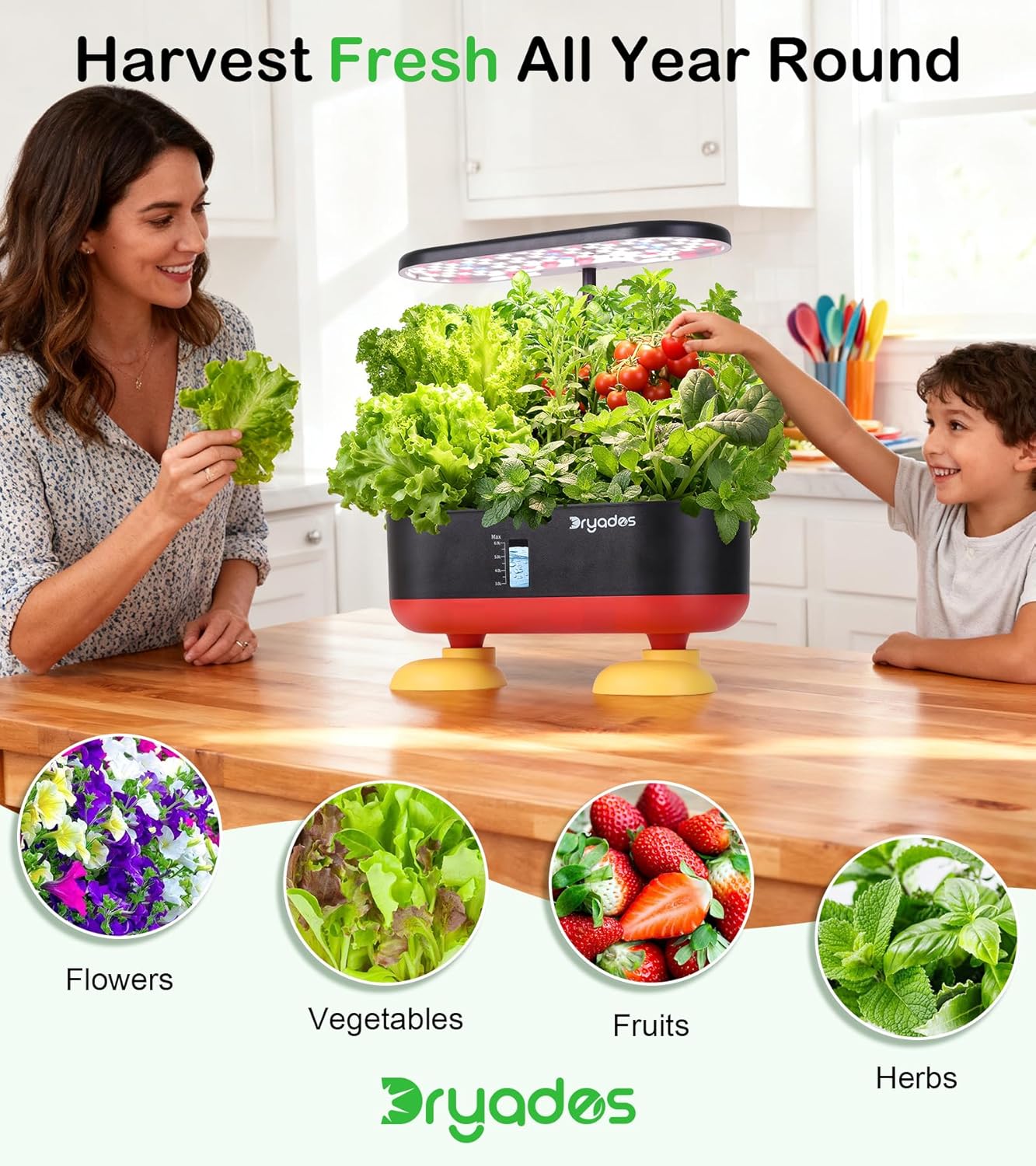 16 Pods Hydroponic Growing System, Indoor Garden with 24W Full-Spectrum LED, Smart Quiet Auto-Watering Herb Planter, Classic Red-Black Gift Design for Home, Office & Holiday