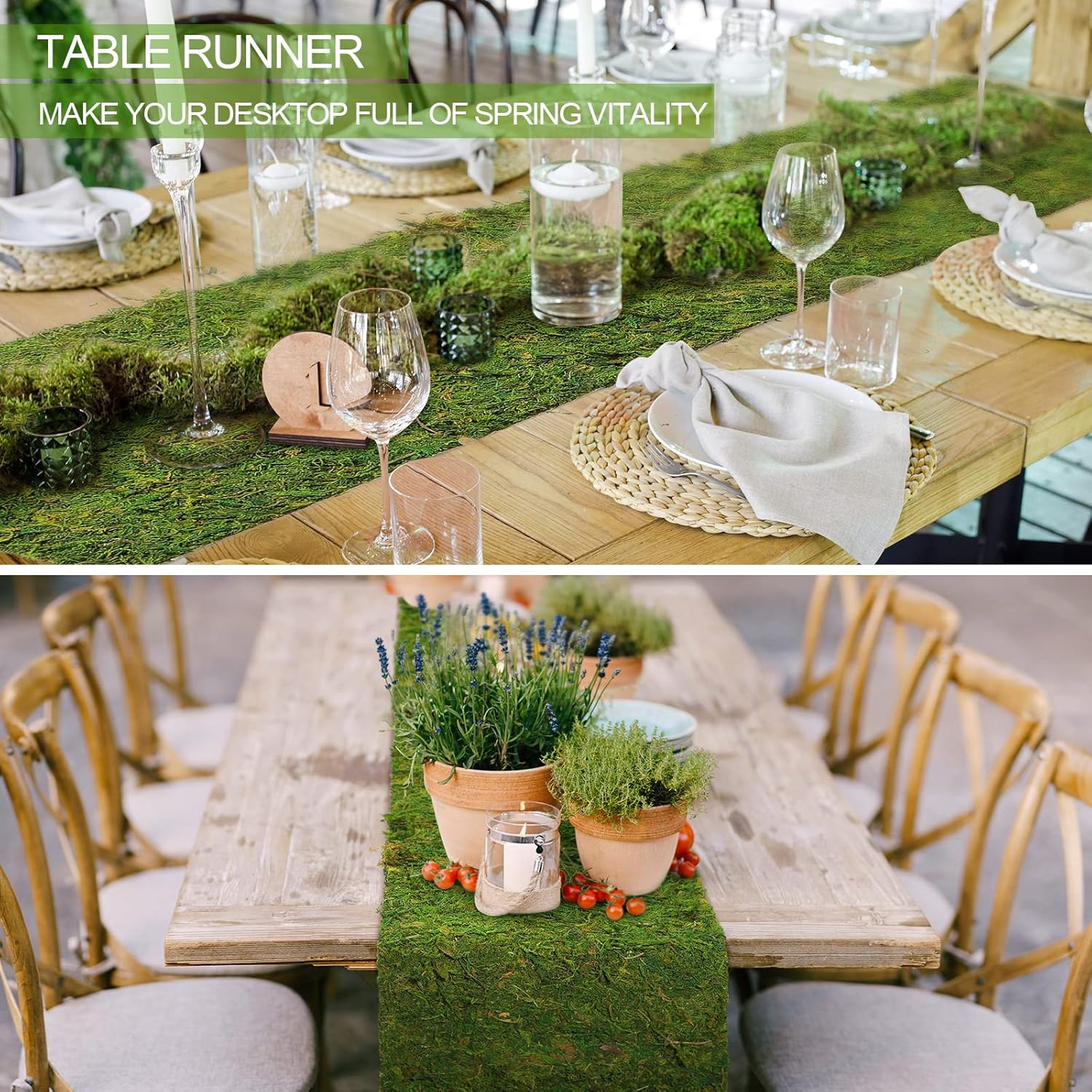 Jutom 4 Rolls Dried Moss Table Runner 12 x 40 Inch Preserved Sheet Moss Mat Artificial Green for Crafts Party Wedding Garden Decor