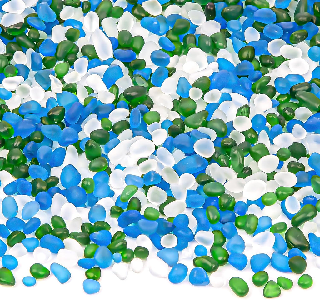 QEQEKAKA Sea Glass Stones for Crafts About 1LB (405g/14.28oz) Glass Pebbles Gemstones Bulk for Beaching Wedding DIY Decoration Aquarium Turtle Tank Vase Filler