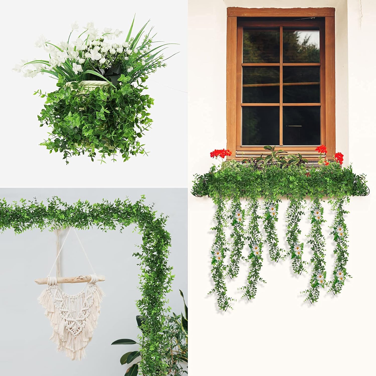 Artflower 3 Pack Artificial Eucalyptus Garland, 5.9Ft/pcs Faux Eucalyptus Vines Greenery Garland Fake Hanging Eucalyptus Leaves Plant Wedding Backdrop Arch Wall Table Party Festival Decor, Green