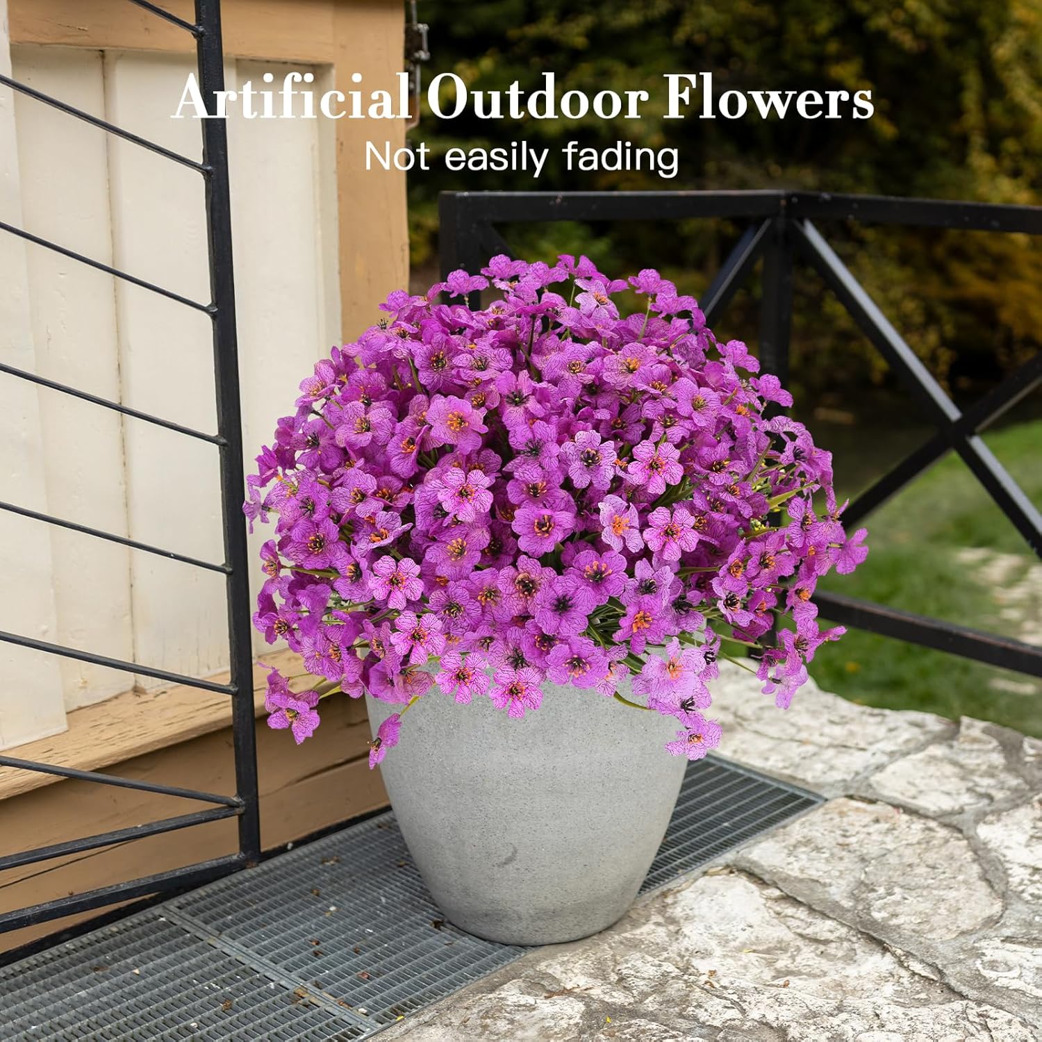 20 Bundles Artificial Flowers for Outdoors Decorations, Fake Flowers Faux Plants Silk Colorful Daisy Eucalyptus Flowers Realistic UV Resistant for Garden Patio Porch Box Home Decor, Purple