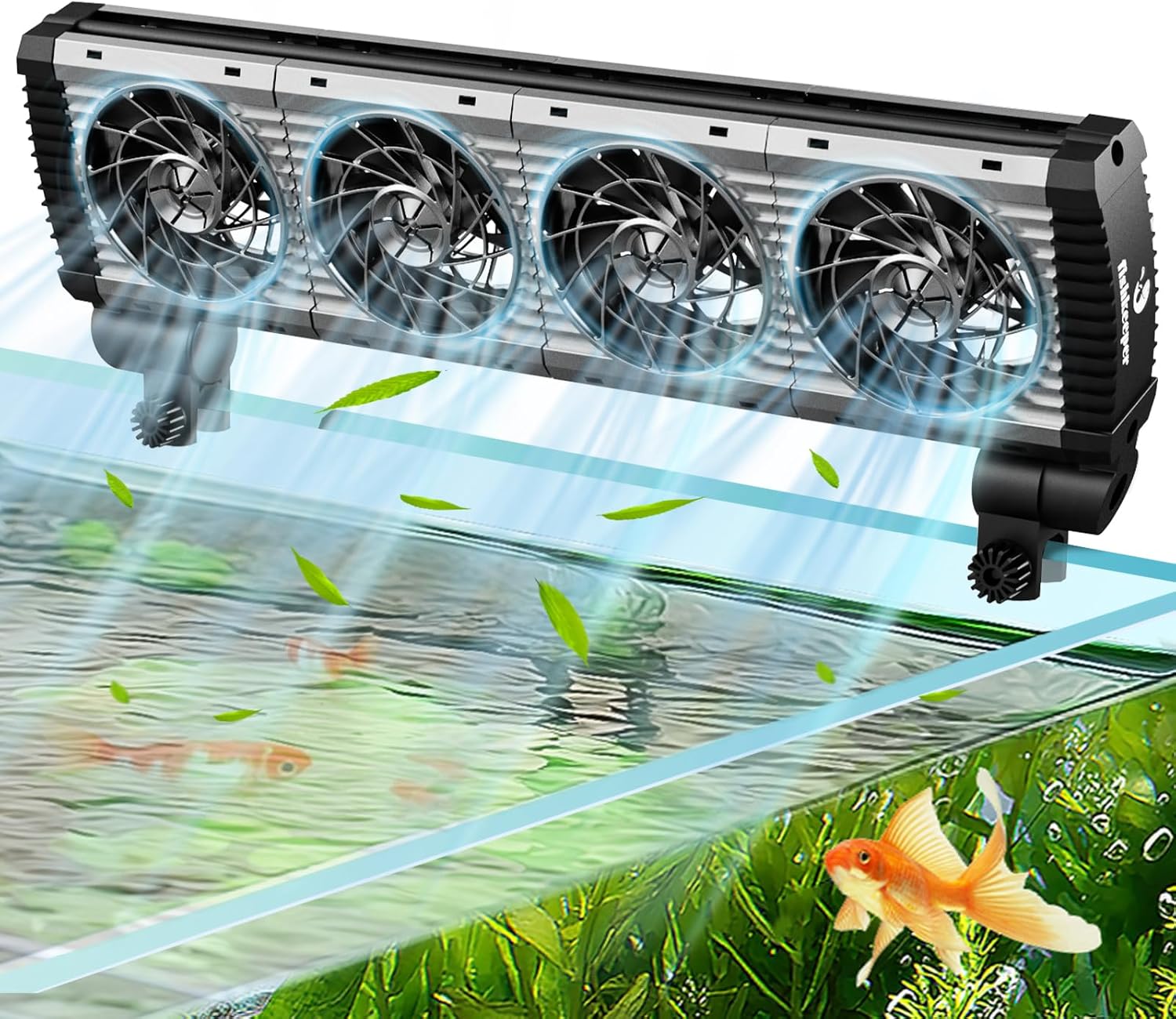 fishkeeper Aquarium Chiller Fan - 3600 r/m Powerful Wind Quiet Fish Tank Cooling Fan, 5 Speeds, 3 Timer Modes, 180° Wide Angle Adjustable Aquarium Cooler Chiller with Smart Controller (15W, 4 Heads)