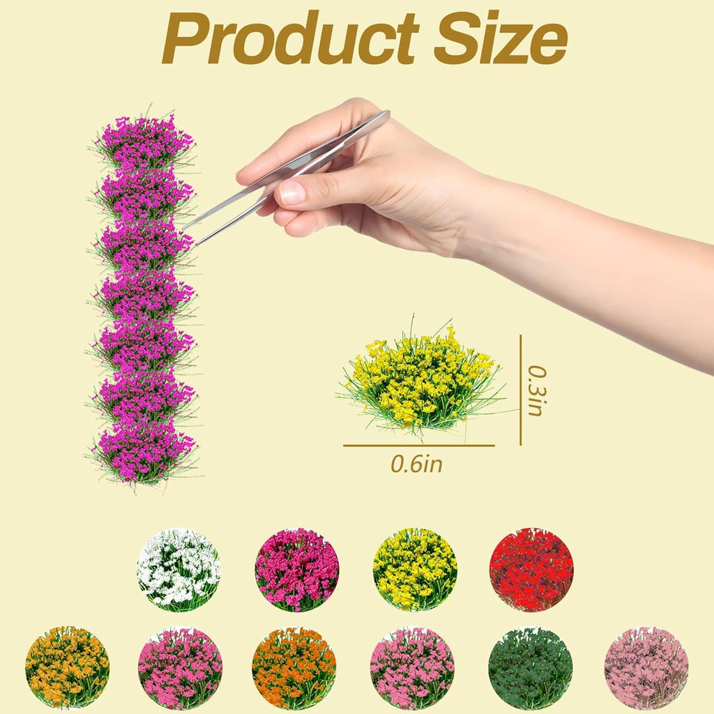 Potanro 70pcs Miniature Flowers Cluster for Crafts,Mini Flowers Self Adhesive,Flower Vegetation Groups, Static Miniature Plants Diorama Base Materials Supplies,for Train Railroad Military Model