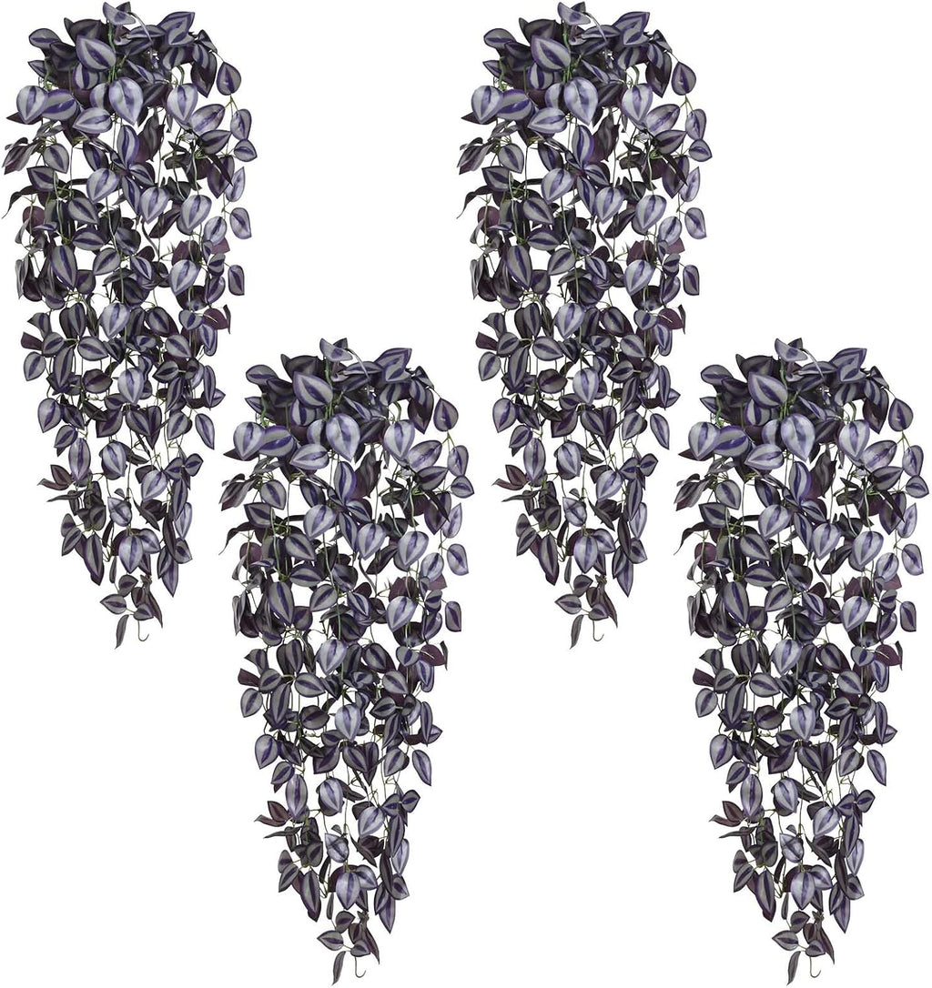 BLEUM CADE Fake Hanging Plants, 4pcs Artificial Hanging Plant, Faux Deep Purple Vines Hanging Plant for Wall Home Living Room Indoor Outdoor Halloween Decor (No Baskets)