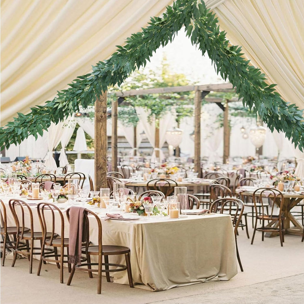 Mizii 2 Strands Artificial Vines Willows Garland 78" Fake Vine Italian Ruscus Silk Green Leaves Faux Hanging Plants Greenery Decoration for Table Centerpieces Home Room Party Wedding Decor (Willows)