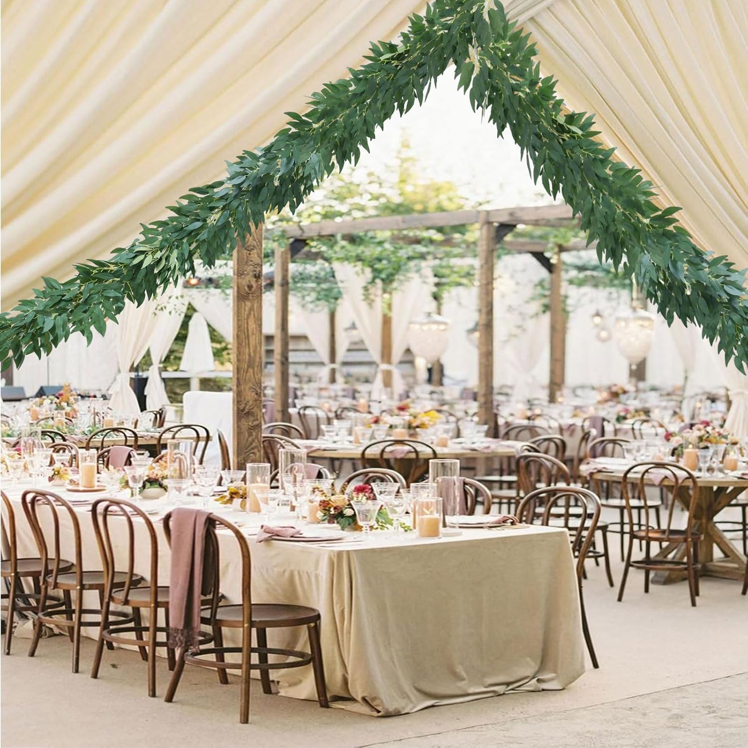 Mizii 2 Strands Artificial Vines Willows Garland 78" Fake Vine Italian Ruscus Silk Green Leaves Faux Hanging Plants Greenery Decoration for Table Centerpieces Home Room Party Wedding Decor (Willows)