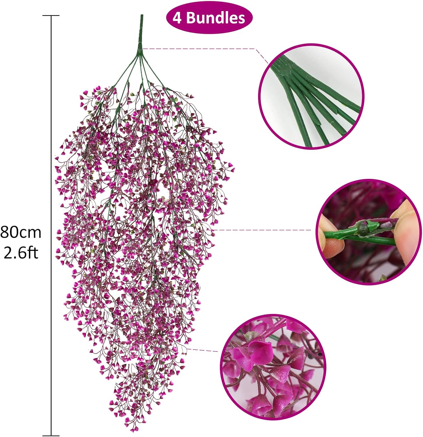RECUTMS 4 pcs Hanging Fake Plants Flowers Artificial Decor Artificial Hanging Plants Fake Vines with Fake Flowers Fake Plants for Bedroom Aesthetic Wall Hanging Decoration（Fuchsia）