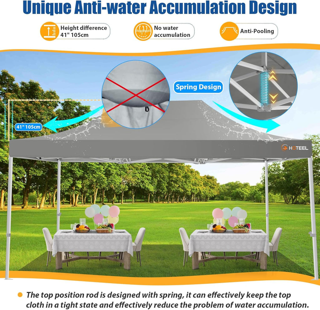 HOTEEL 10x15 Pop up Canopy Tent for Parties, Heavy Duty Easy Setup Tent Without Sidewalls, Outdoor Commercial Instant Gazebo for Wedding Event, with Roller Bag & Sand Bags, Grey(Hexagonal Frame)