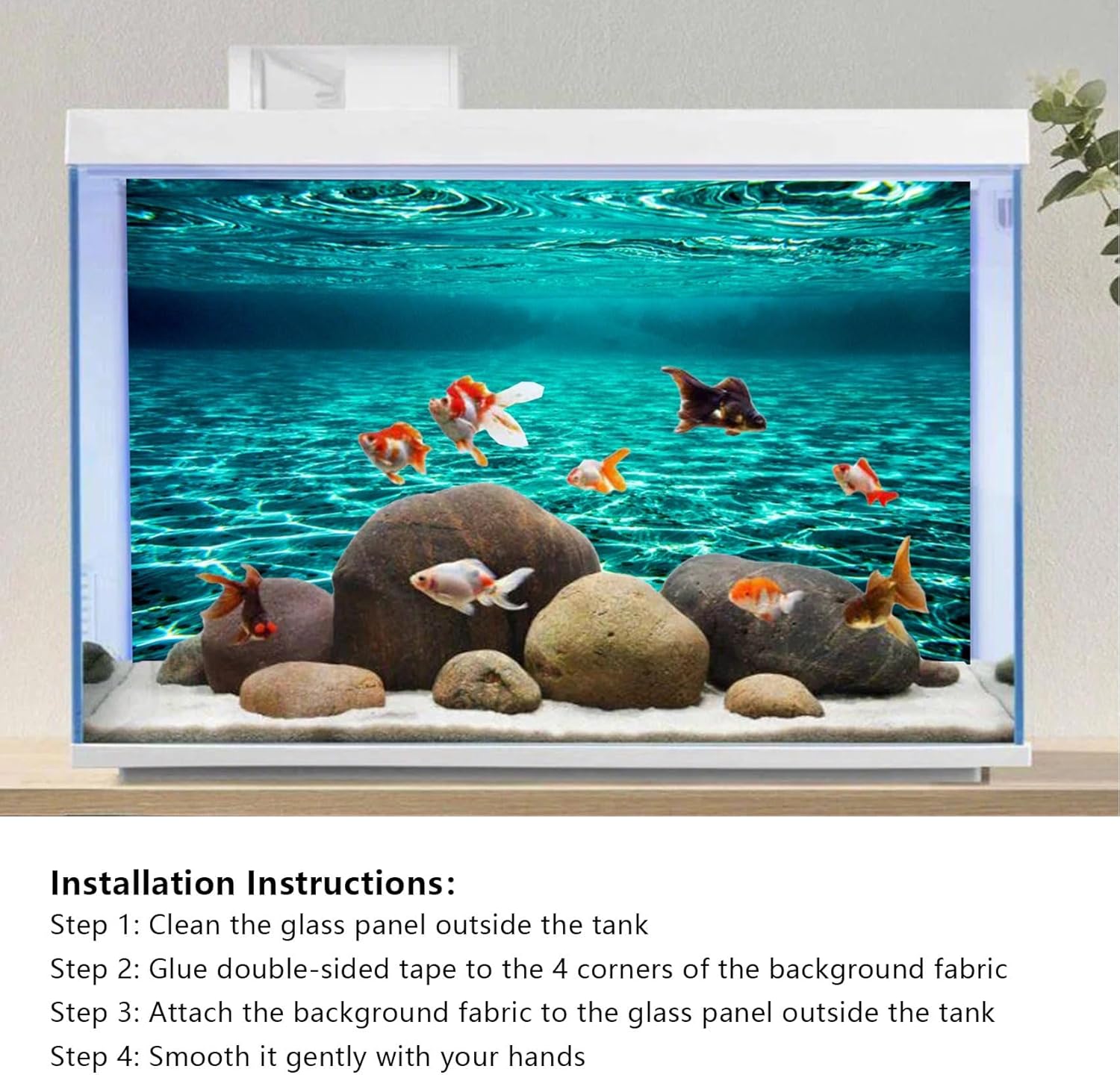 YongFoto Fish Tank Background 48x24 inch Turquoise Clear Water Ripple Lakebed Undersea Ocean Floor Underwater Seabed Polyester Backdrop Reptile Habitat Terrarium Aquarium Background