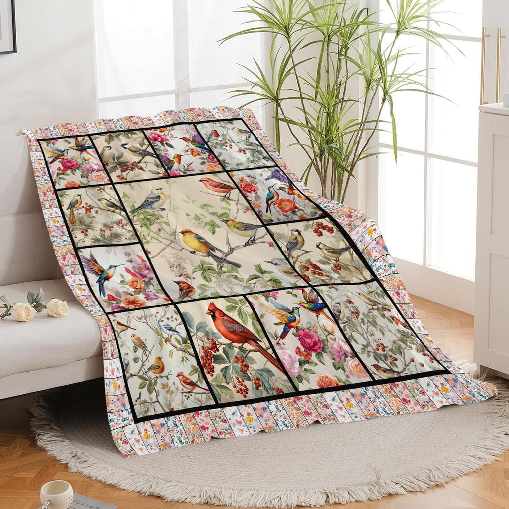 Bird Blanket Cardinal Hummingbird Sparrow Bird Throw Blanket Gifts for Women Men Boys Girls Kids Adults Super Soft Cozy Plush Fluffy Fuzzy Fleece Blanket Home Decor 60''X80''