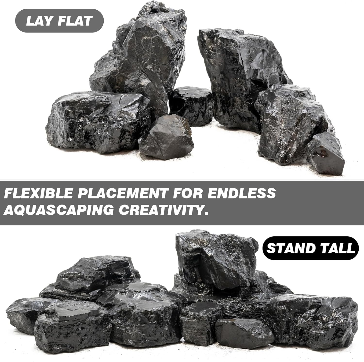 Unocho Aquarium Rocks 10lb Fish Tank Stones Black Rocks for Aquarium Aquascaping Fish Tank Decoration Reptile Basking Platforms Paludarium Bonsai Vivariums(3"-7"-7pcs)