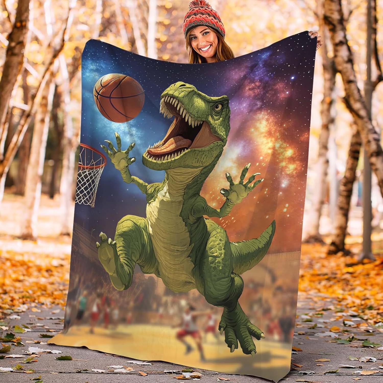 Dinosaur Throw Blanket Funny Dinosaur Basketball Stuff Gifts for Kids Girls Boys Adults Women Man Soft Cozy Warm Plush Fluffy Fuzzy Fleece Blanket Decor 40''X50''