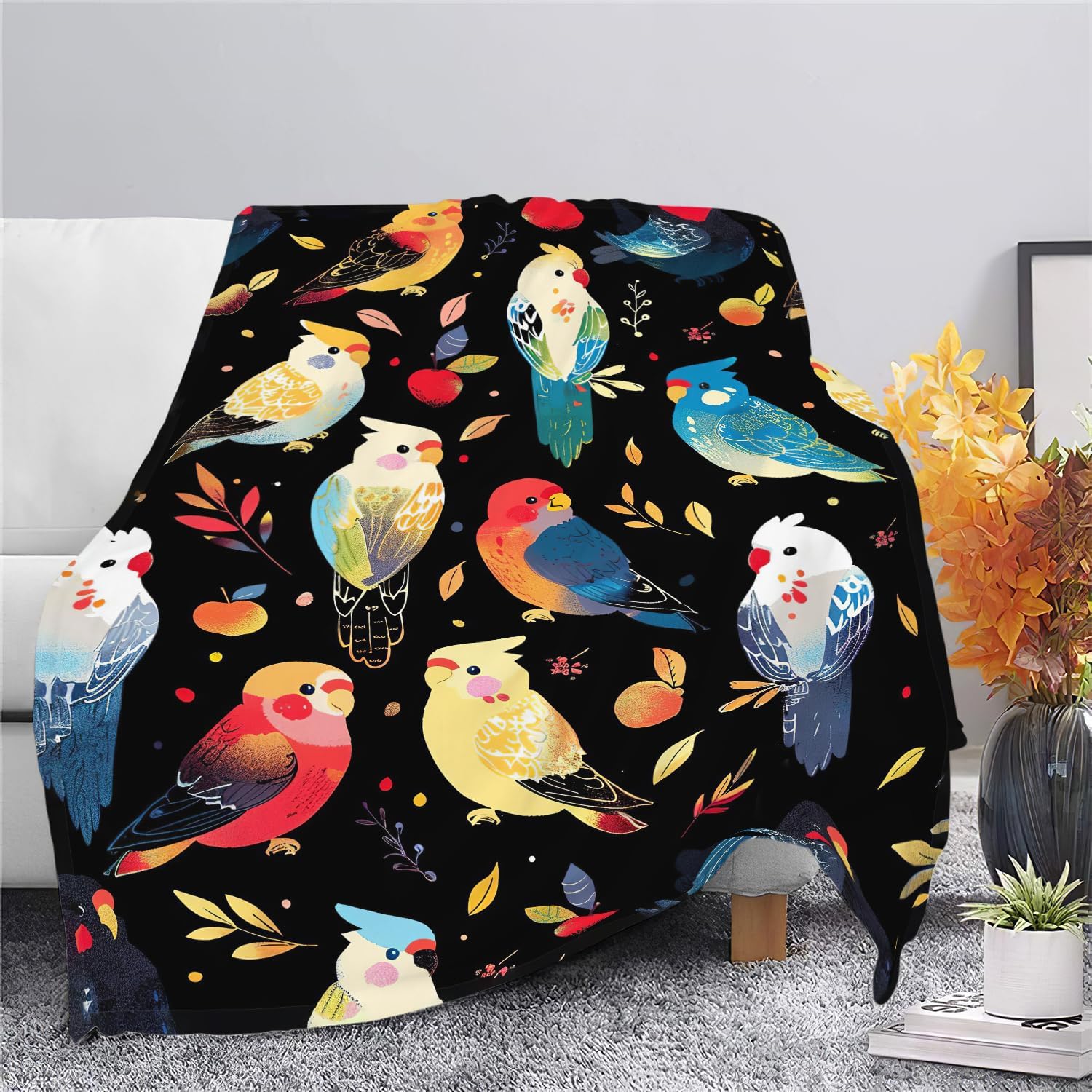 Parrot Bird Throw Blanket Cute Cockatiel Stuff Gifts for Kids Girls Boys Adults Women Men Soft Cozy Warm Plush Fluffy Fuzzy Fleece Blanket Decor 60''X80''