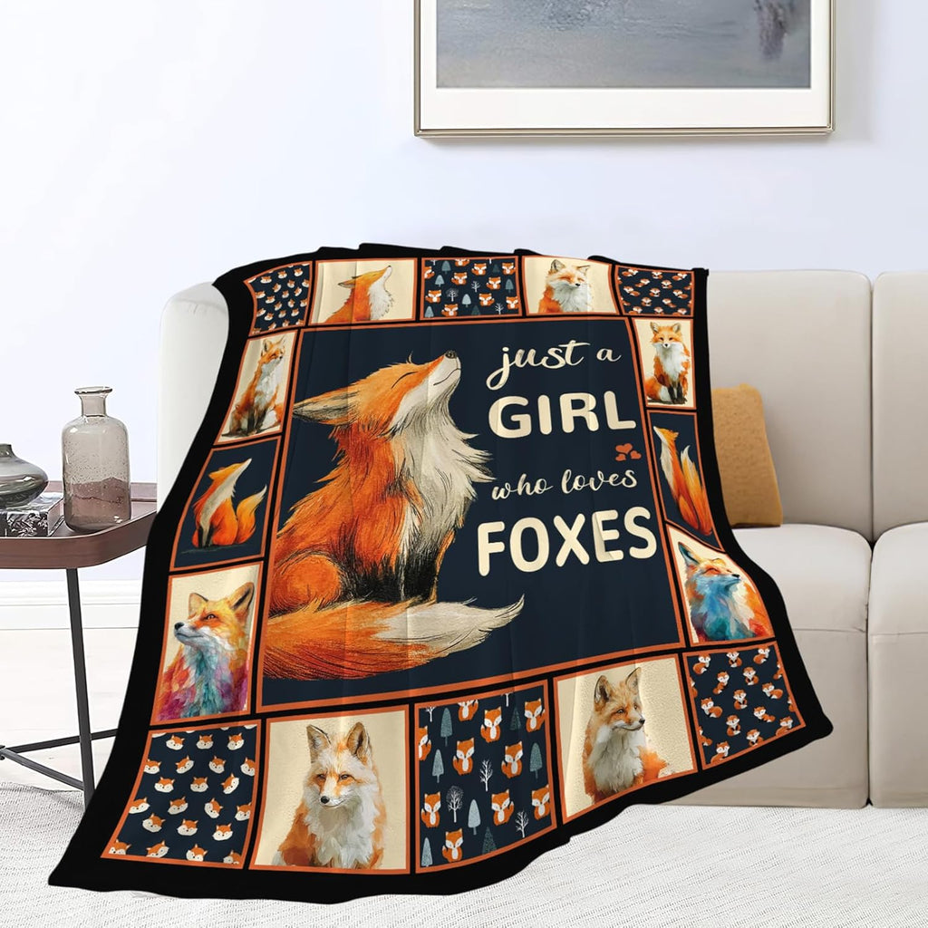 Fox Throw Blanket Orange Fox Stuff Gifts for Kids Girls Boys Adults Women Men Soft Cozy Warm Plush Fluffy Fuzzy Fleece Blanket Decor 40''X50''