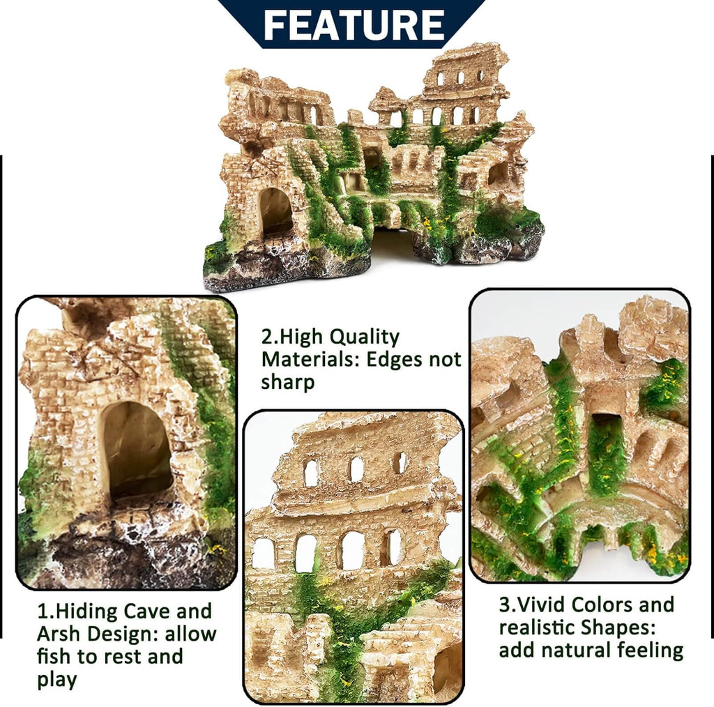 Antique Roman Column Ruin Aquarium European Castle Decoration for Fish Tank Castle Cave Hideouts Rocks Plants Supplies Accessories Safe for Freshwater and Saltwater Fish Tanks – Large