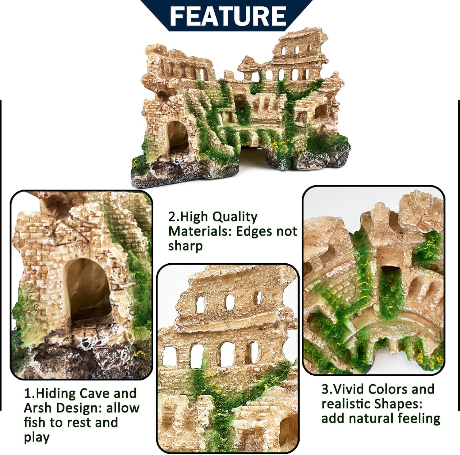 Antique Roman Column Ruin Aquarium European Castle Decoration for Fish Tank Castle Cave Hideouts Rocks Plants Supplies Accessories Safe for Freshwater and Saltwater Fish Tanks – Large