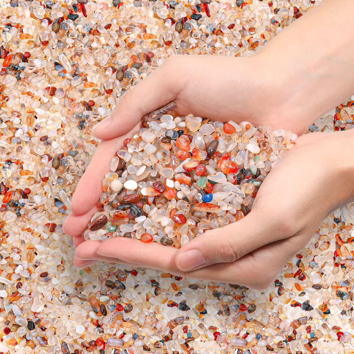 T4U Crystal Chips Stone Crushed Quartz Glass 1LB - Carnelian Tumbled Gravel Small Decorative Pebbles Bulk, Mini Polished Rocks Pieces for Crafts, Vases Filler, Succulent Plants, Aquarium Gravel Rocks