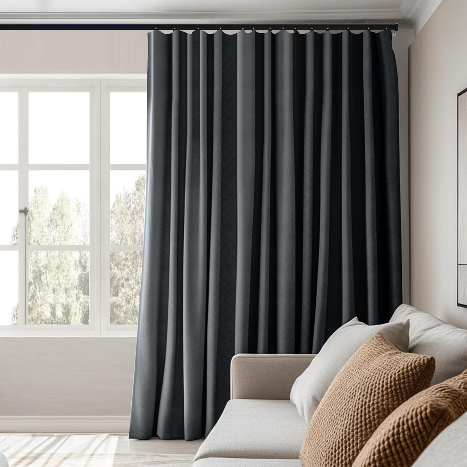 Room Divider Curtains Total Blackout Privacy Curtain Panel Room Thermal Insulated Noise Reduction Curtains for Bedroom Window Living Room Ceiling Track Curtain W 15 ft × H 8 ft Dark-Grey