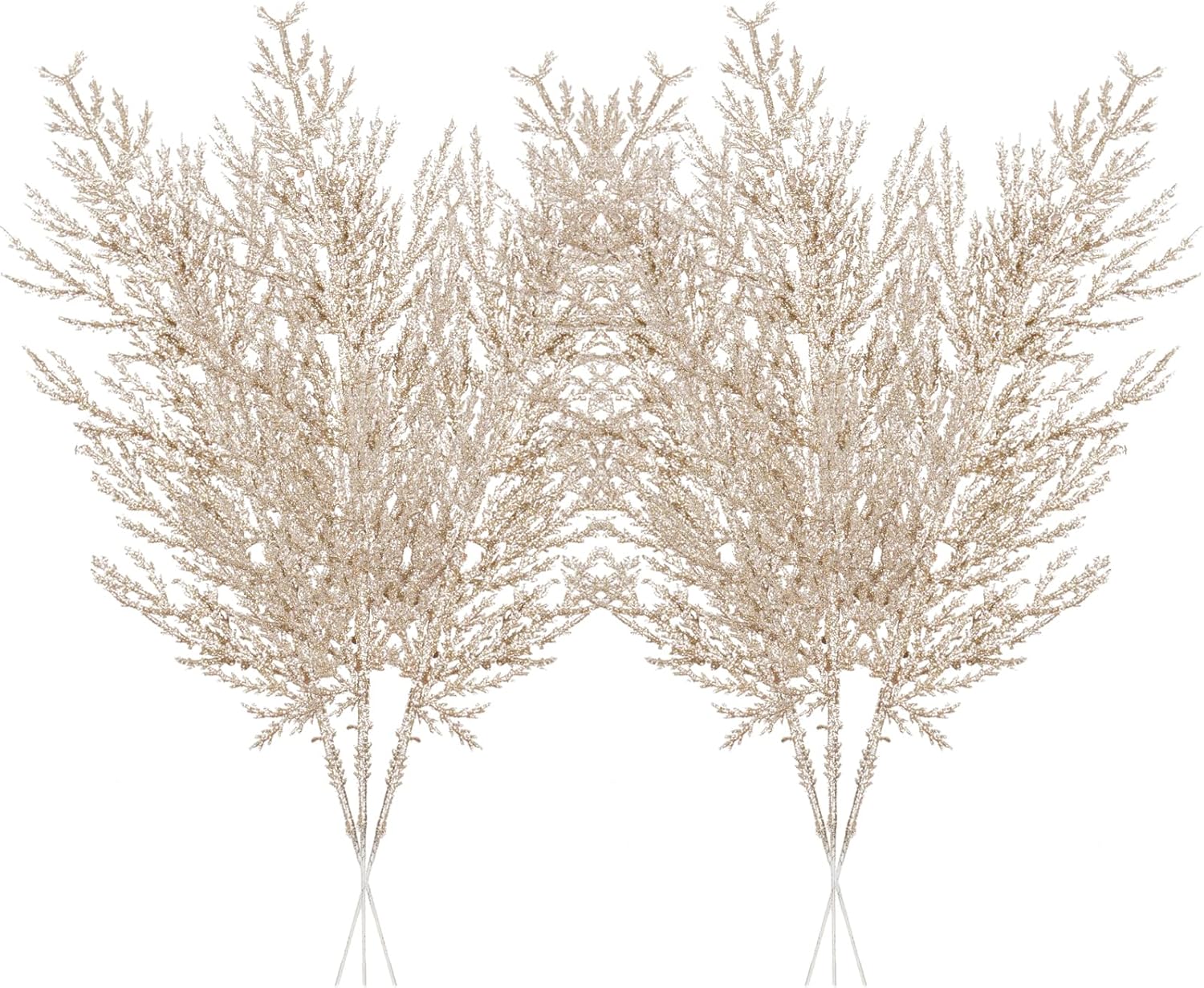 Christmas Glitter Stems 24pcs Artificial Pine Tree Picks for Christmas Tree Ornaments fillers, DIY Xmas Wreath, Crafts, Garland, Holiday, Party, Wedding and Home Decoration (Champagne Gold)