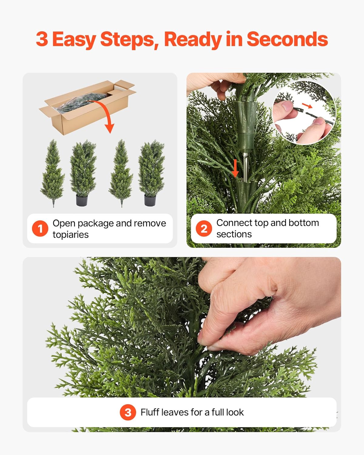 VEVOR Artificial Cedar Topiary Trees, 60 inch 2 Set Faux Pine Shrubs Plants, Fake Silk Tree Look Real, Easy Assembly for Decor Front Porch Outdoor Patio Garden Balcony Backyard Indoor Office