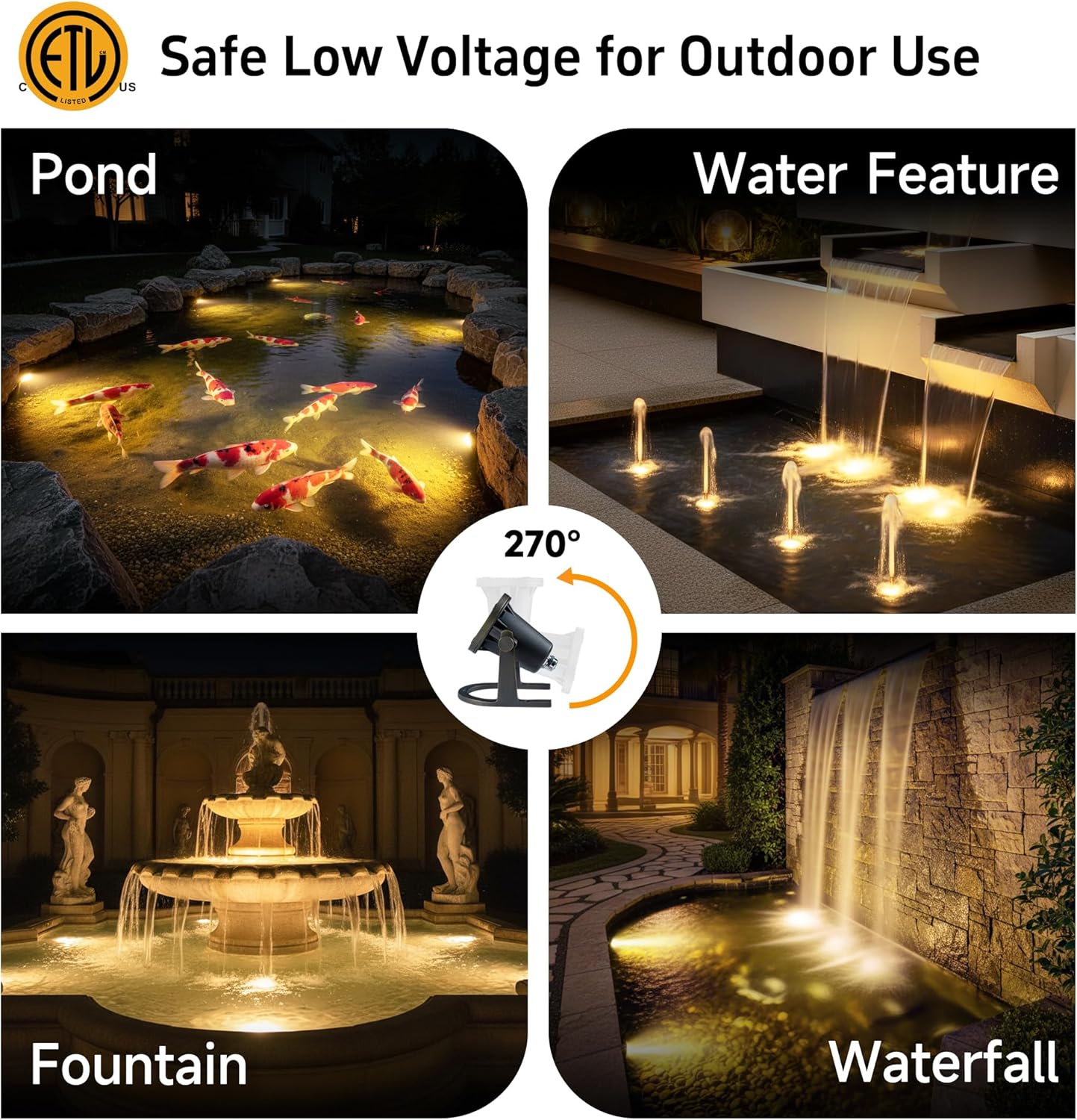 Gardenreet Submersible Pond Light - 12V IP68 Waterproof Underwater Light, Solid Brass Housing with 3000K Warm White MR16 Bulb, for Pool Fountain Landscape Outdoor Water Features(1 Pack)